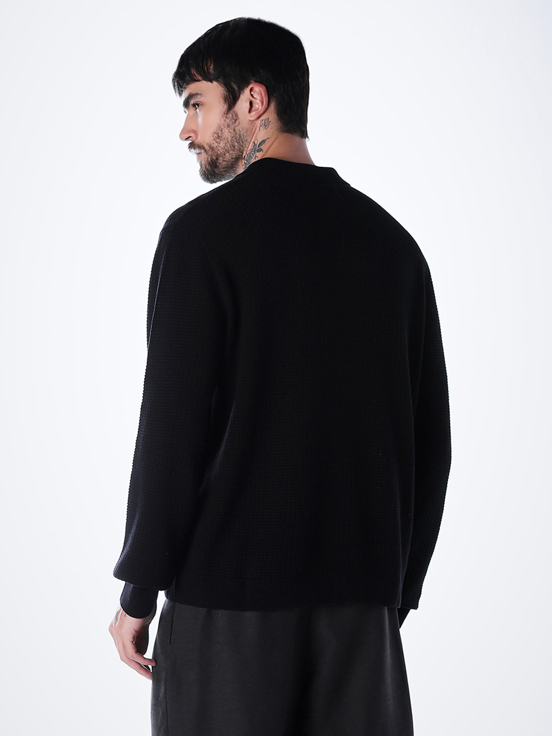 Structured Knitted Regular Fit Polo - Black