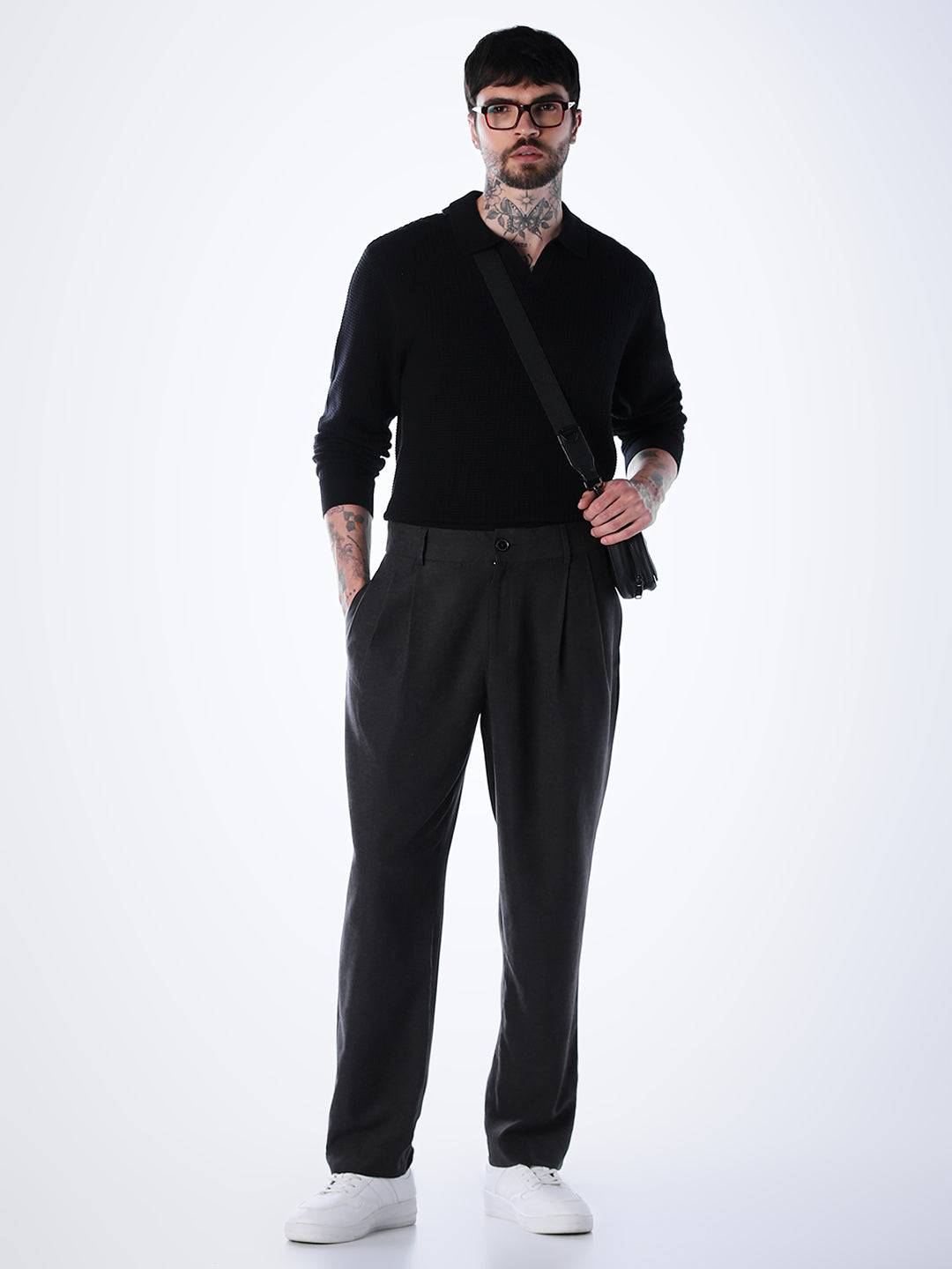 Structured Knitted Regular Fit Polo - Black