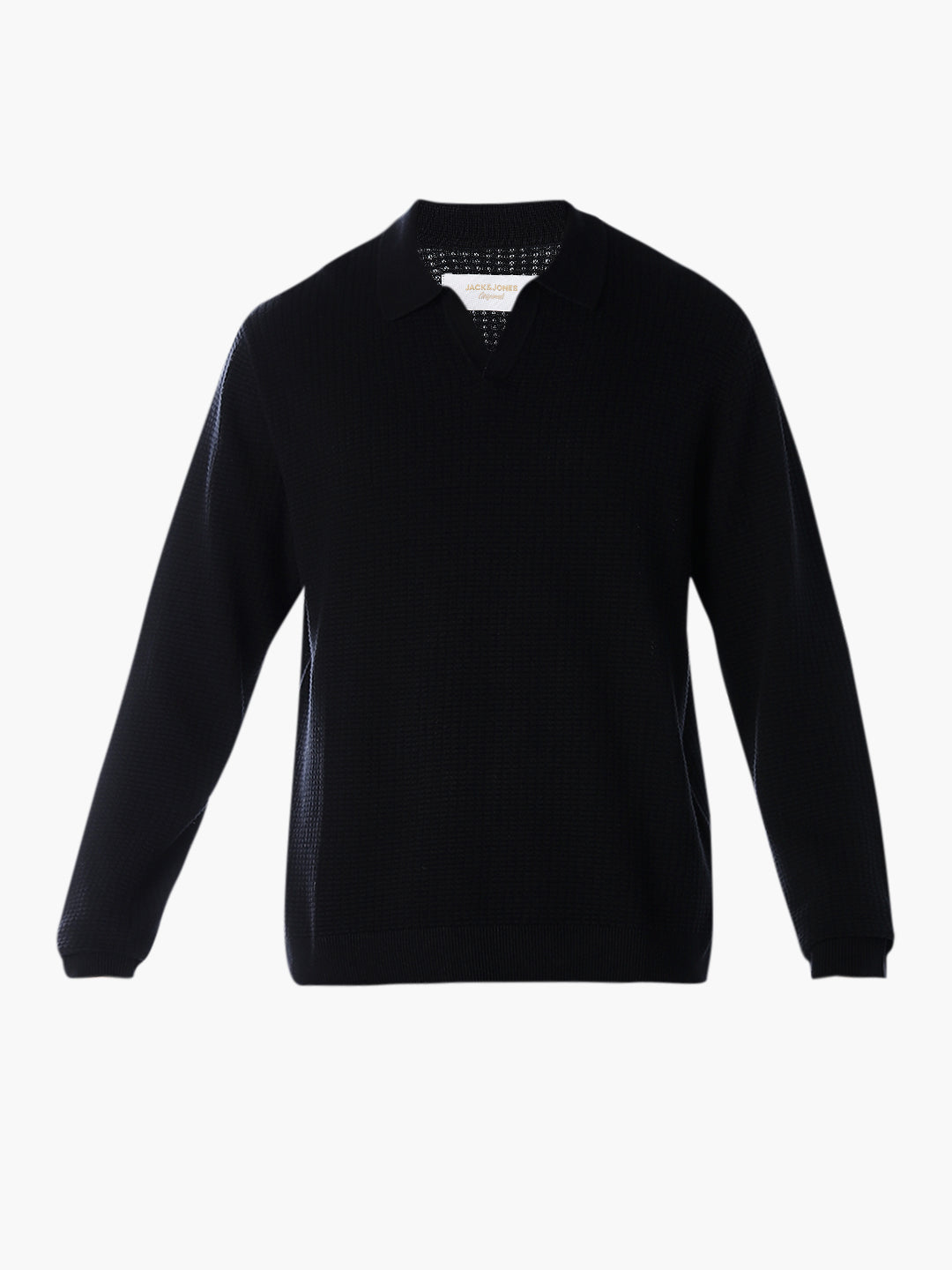 Structured Knitted Regular Fit Polo - Black