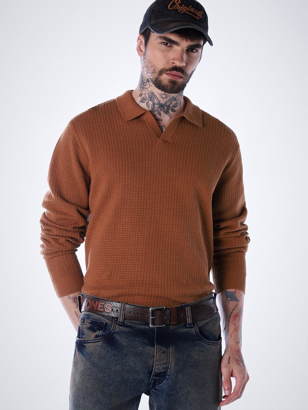 Structured Knitted Regular Fit Polo - Brown