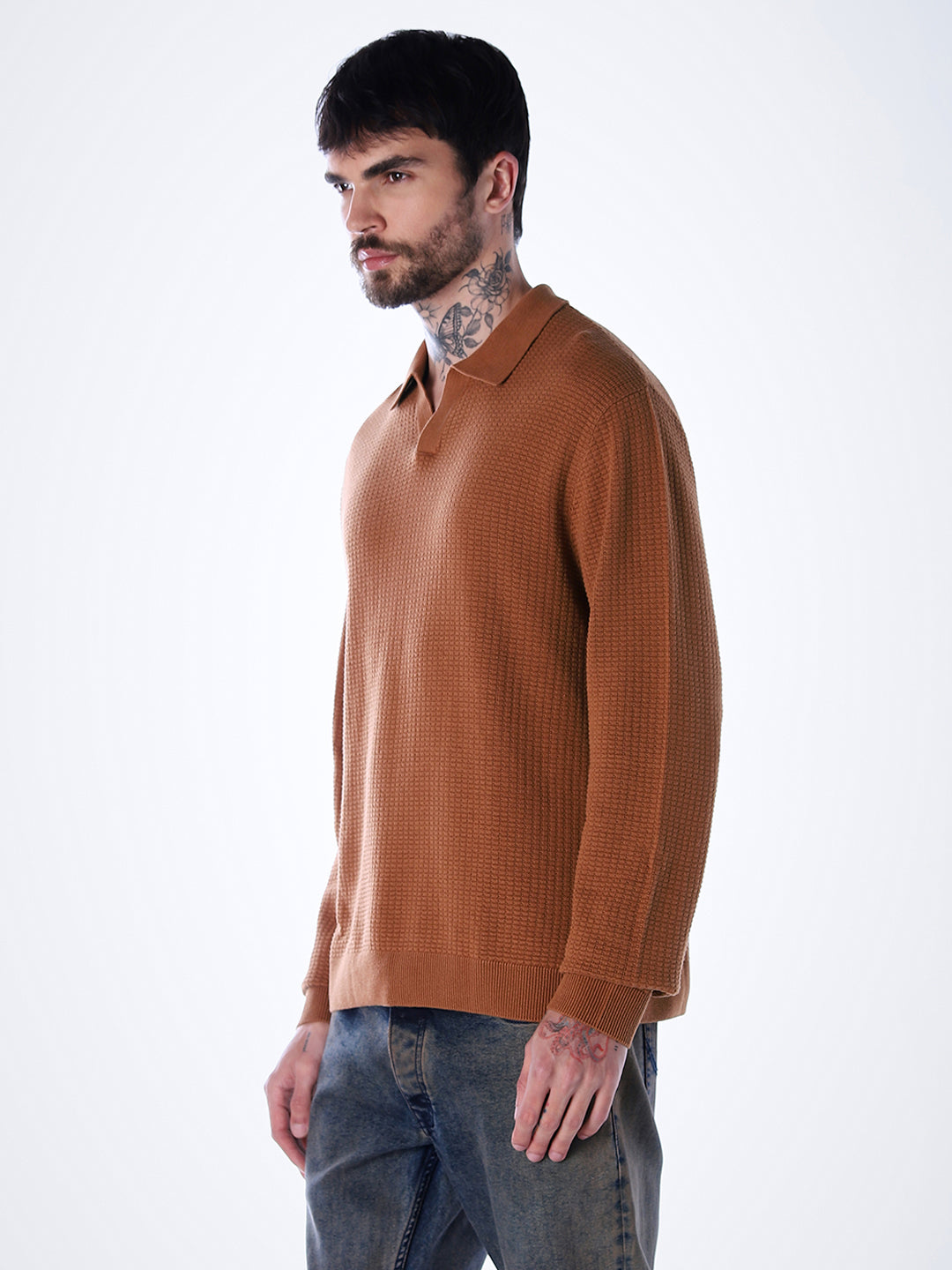 Structured Knitted Regular Fit Polo - Brown
