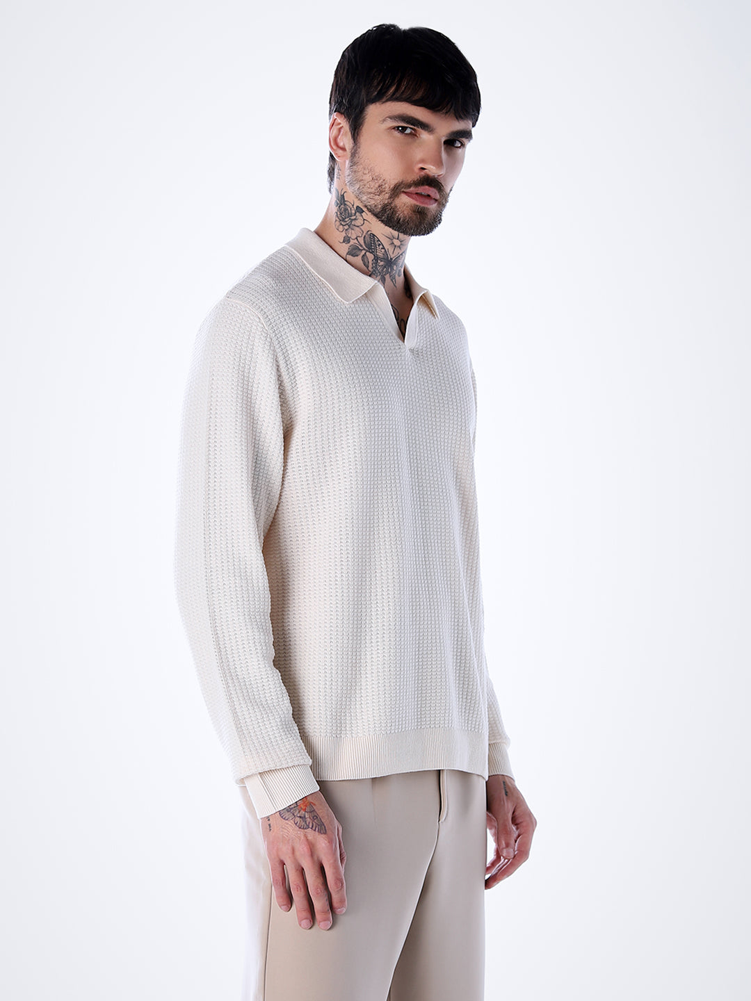 Structured Knitted Regular Fit Polo - White