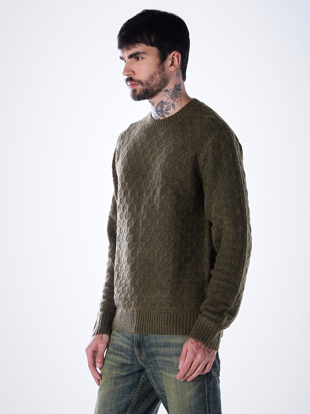 Structured Crew Neck Pullover - Green