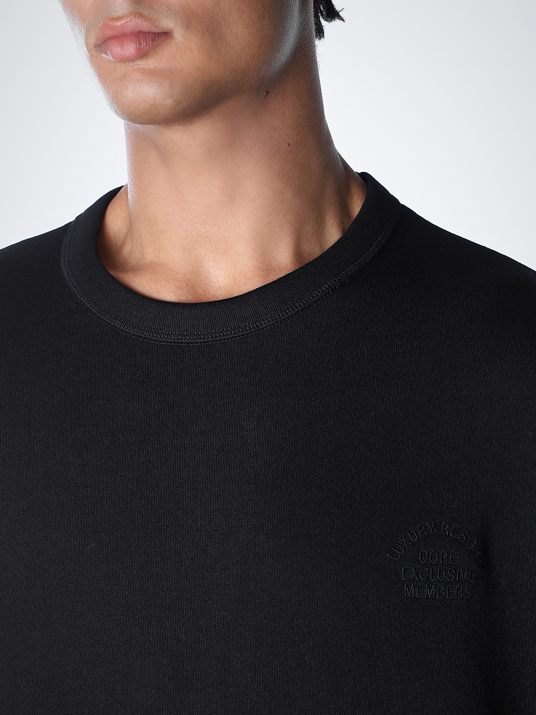 Crew Neck Cotton Sweatshirt - Black
