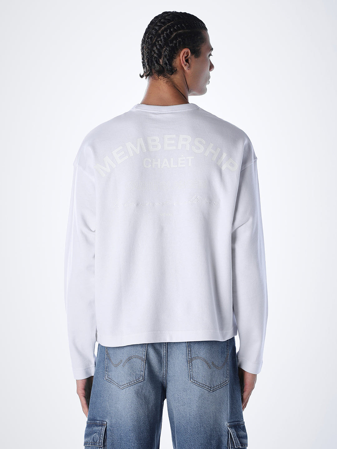 Crew Neck Cotton Sweatshirt - White