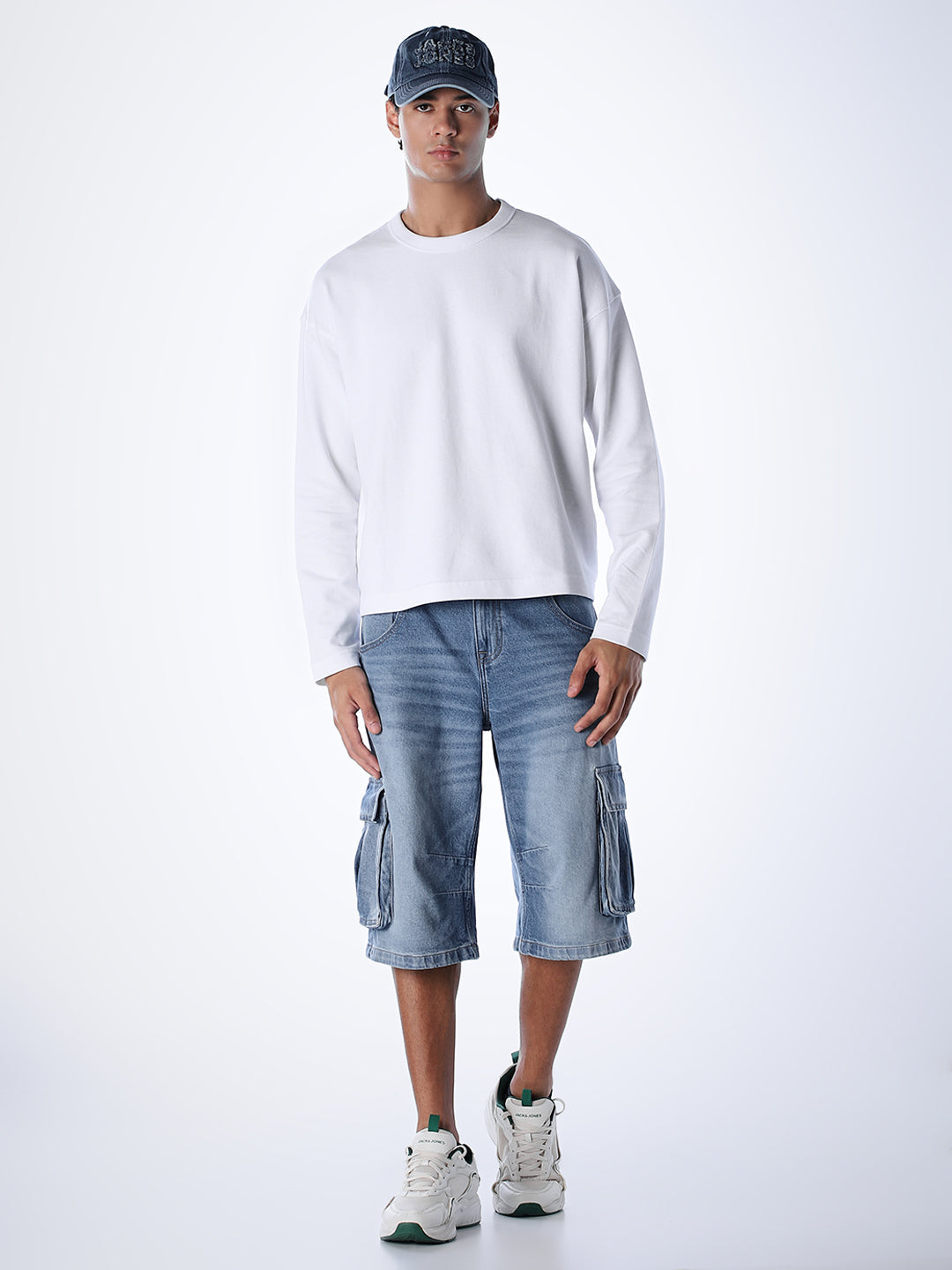 Crew Neck Cotton Sweatshirt - White