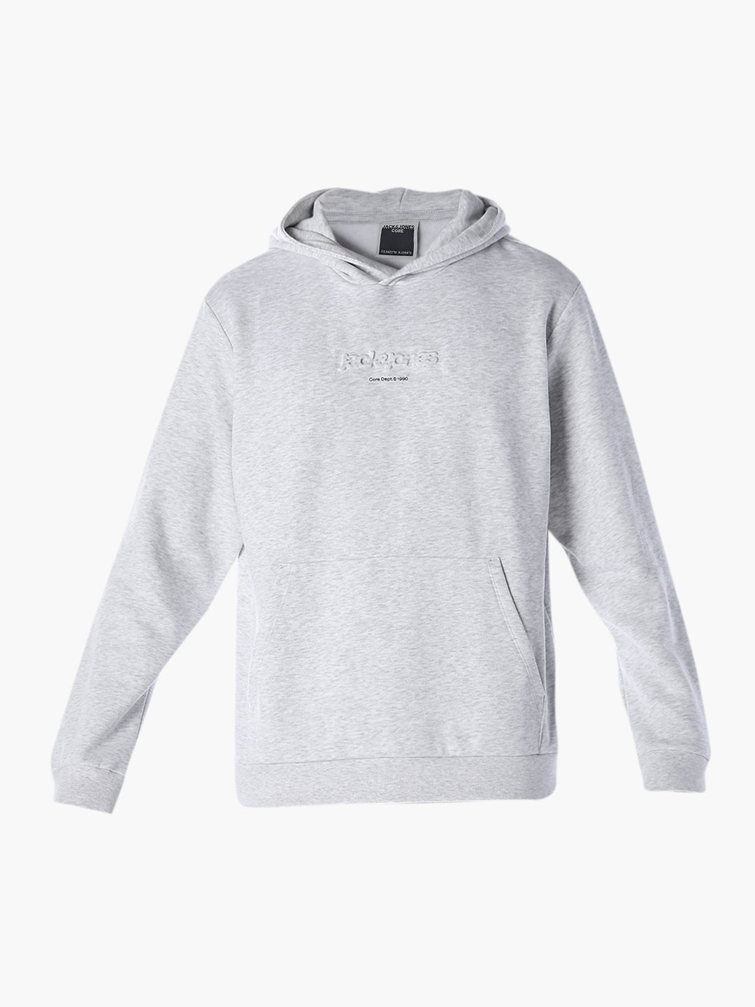 Embossed Text Hoodie - White Mélange