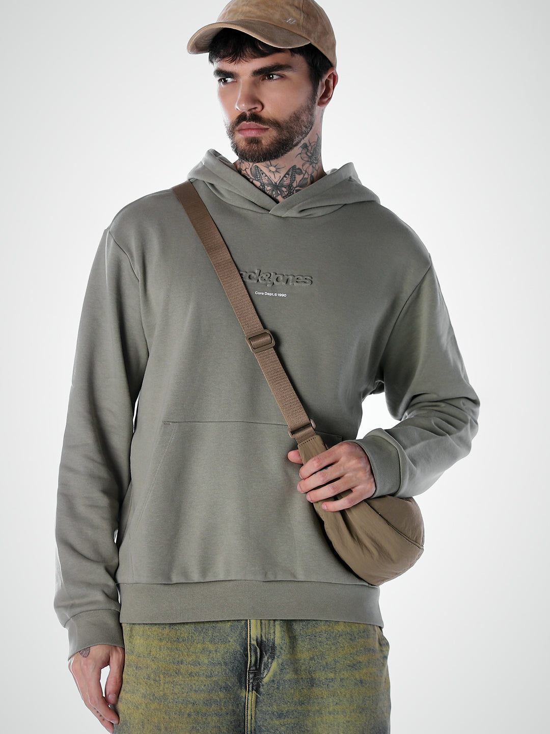 Embossed Text Hoodie - Green - S