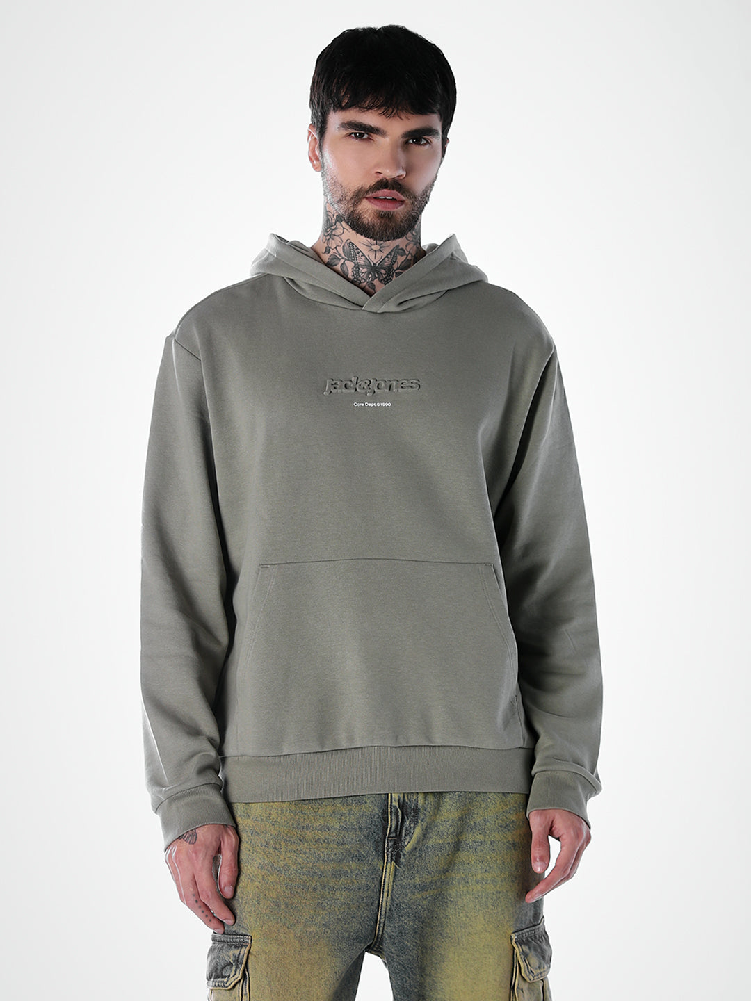 Embossed Text Hoodie - Green