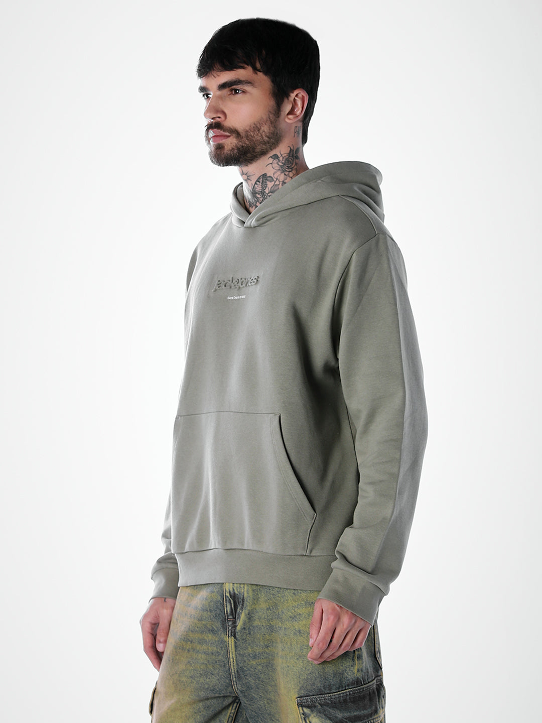 Embossed Text Hoodie - Green