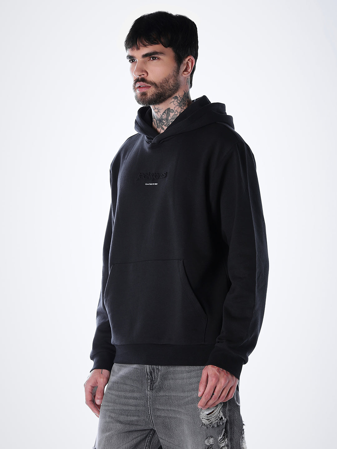 Embossed Text Hoodie - Black