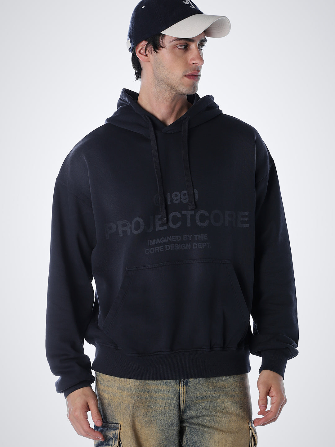Printed Slim Fit Hoodie - Blue