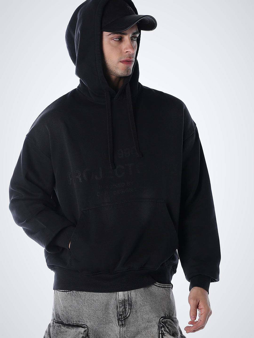 Printed Slim Fit Hoodie - Black