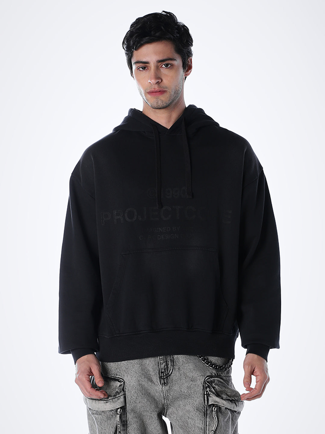 Printed Slim Fit Hoodie - Black
