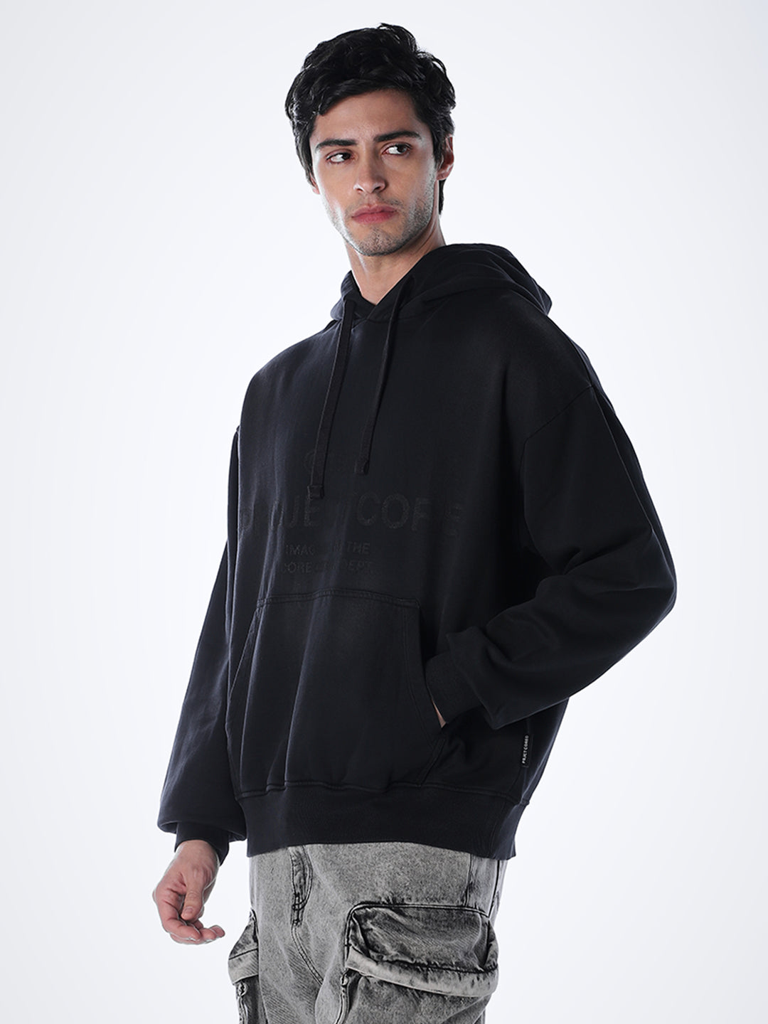 Printed Slim Fit Hoodie - Black