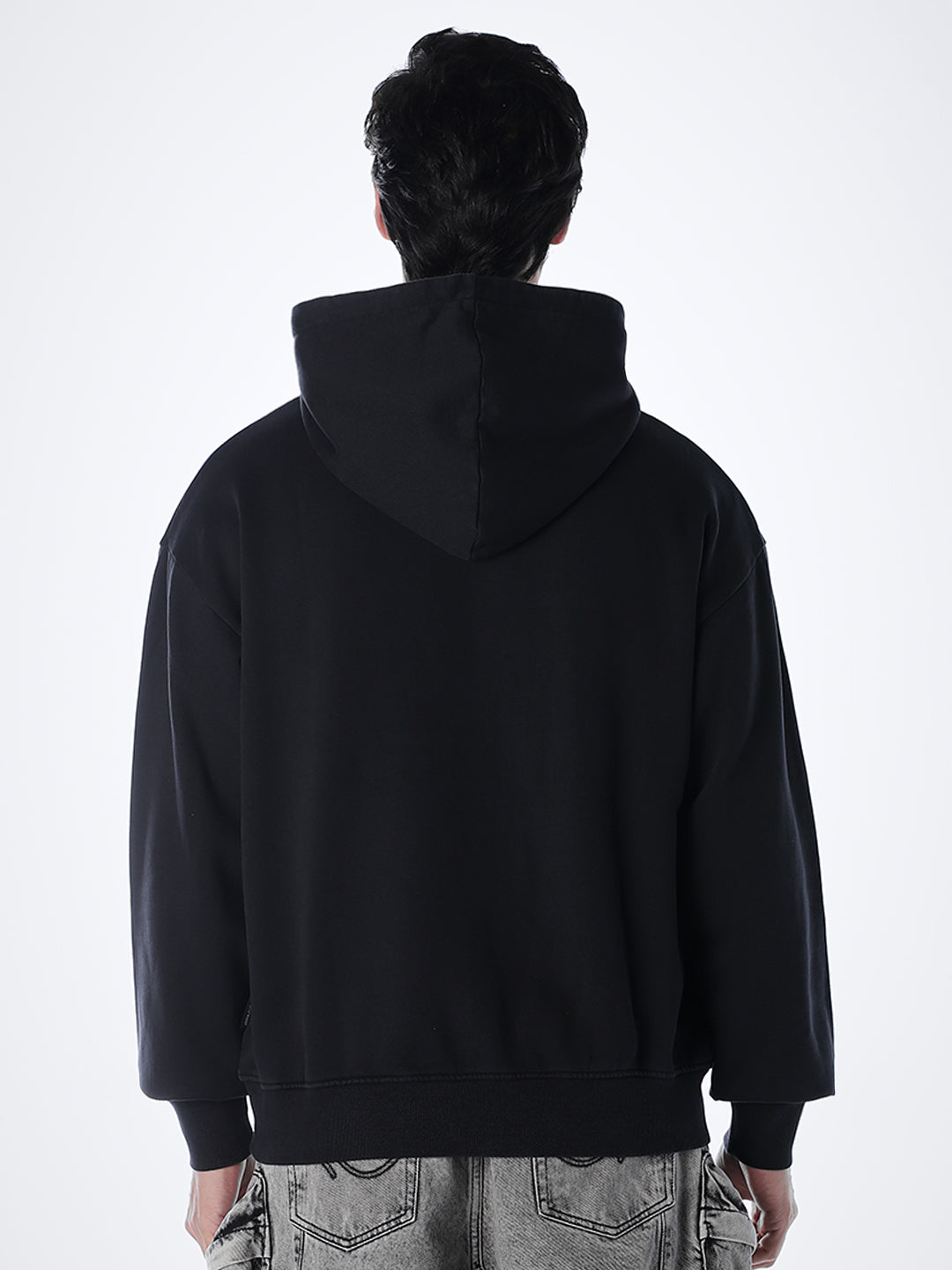 Printed Slim Fit Hoodie - Black