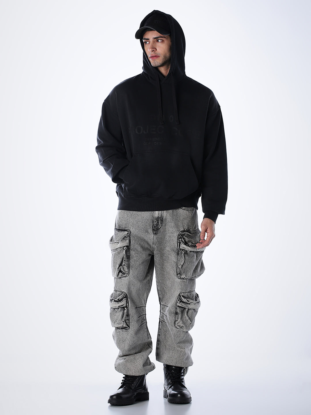 Printed Slim Fit Hoodie - Black