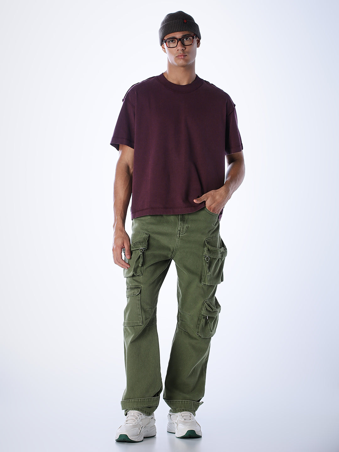 Acid Wash Cotton T-shirt - Maroon