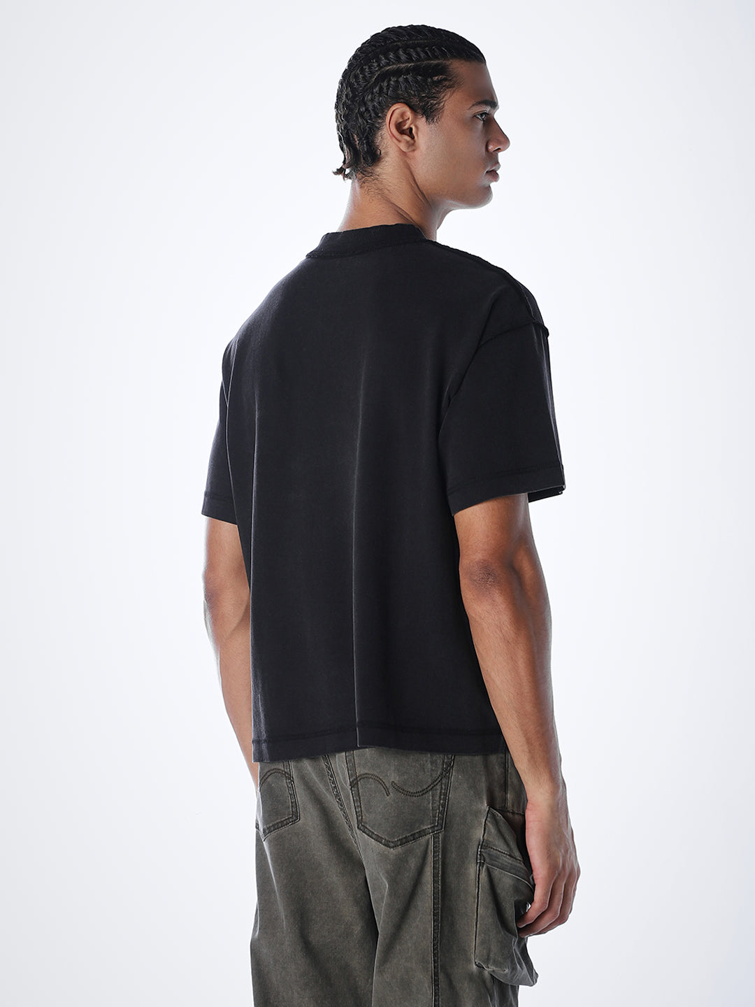 Acid Wash Cotton T-shirt - Black