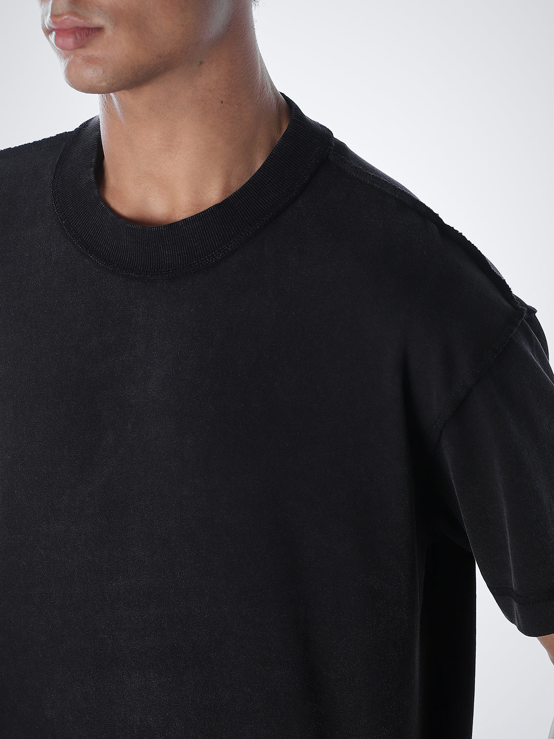 Acid Wash Cotton T-shirt - Black