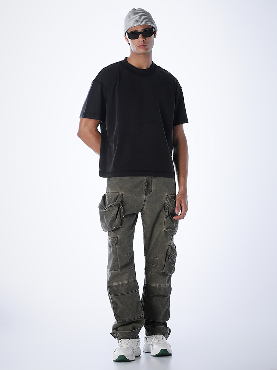 Acid Wash Cotton T-shirt - Black