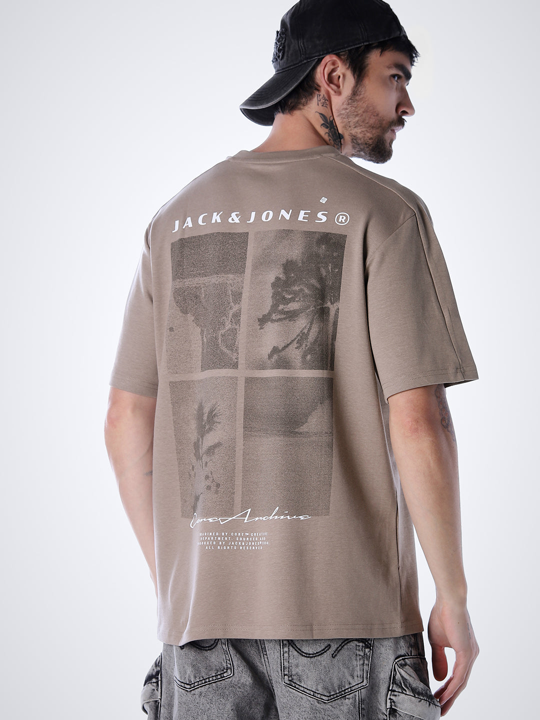 Back Print Oversized T-shirt - Brown - XXL