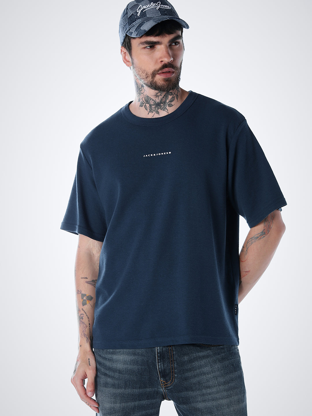 Structured Crew Neck Oversized T-shirt - Blue - XXL