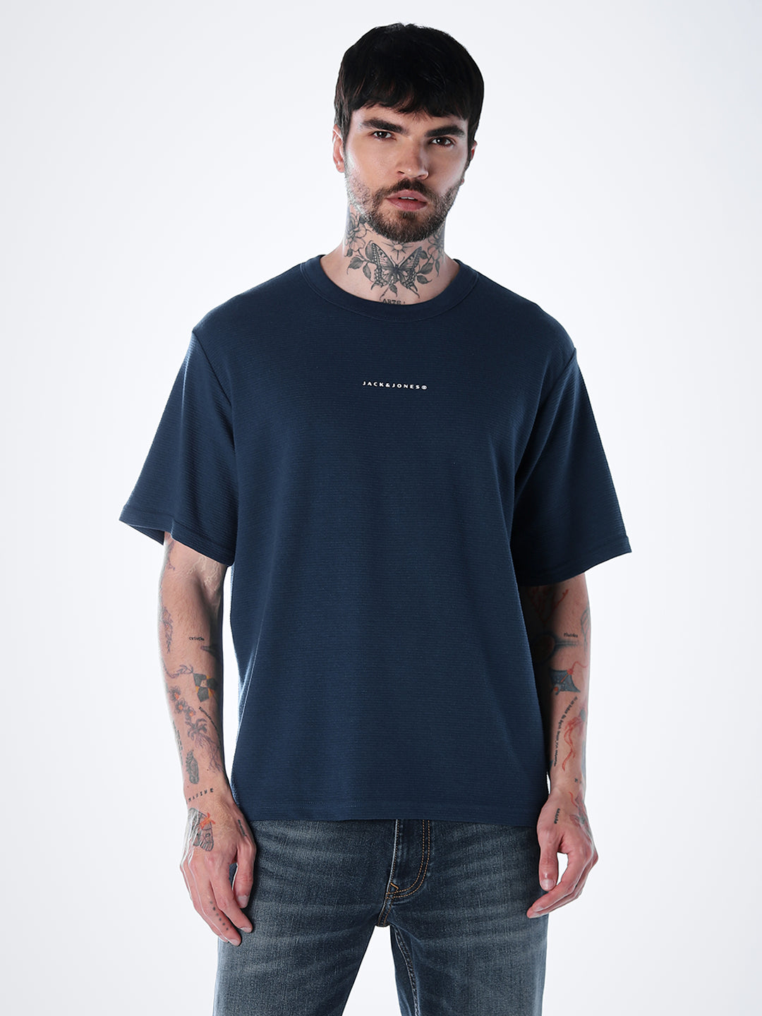 Structured Crew Neck Oversized T-shirt - Blue