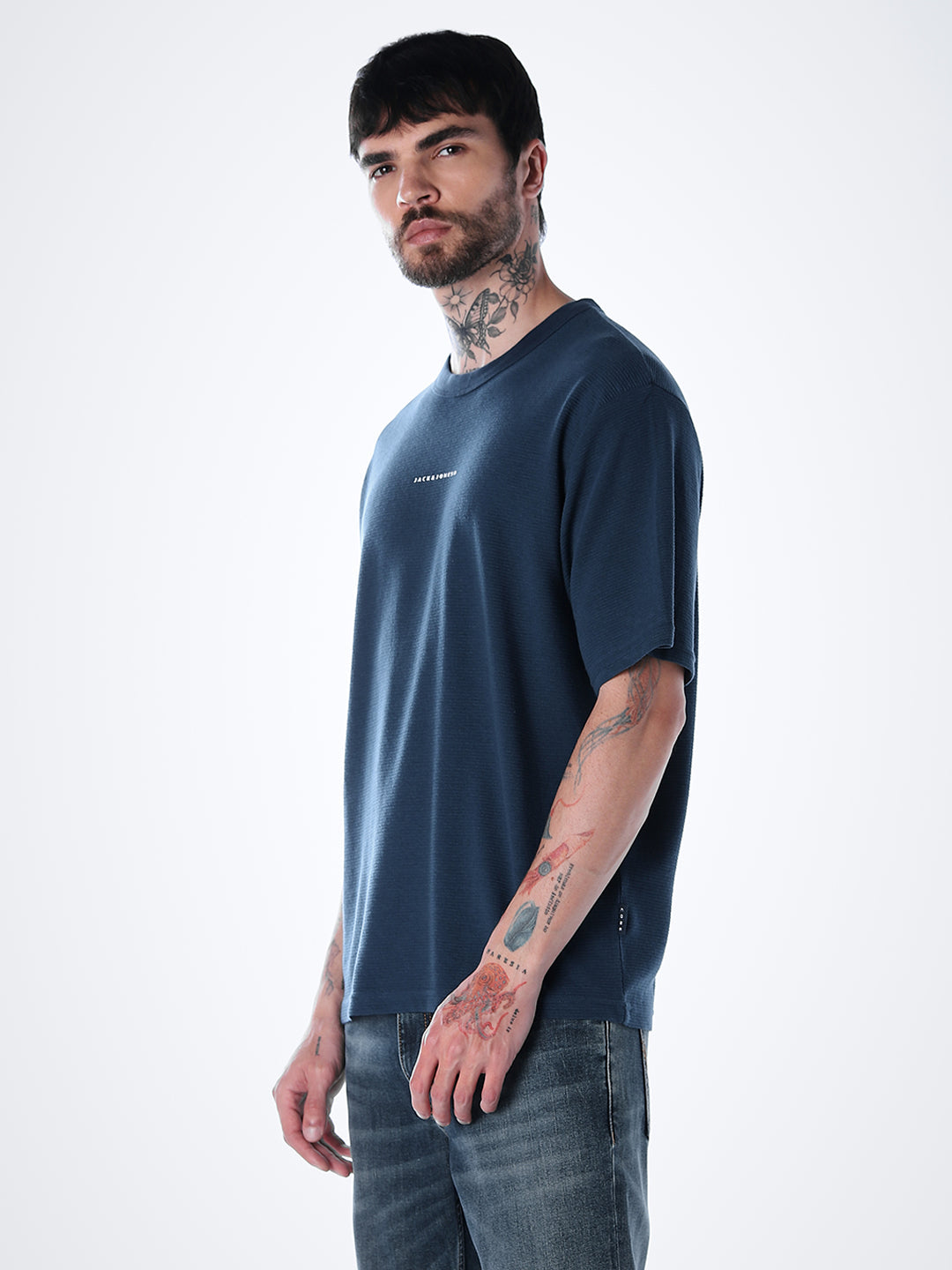 Structured Crew Neck Oversized T-shirt - Blue