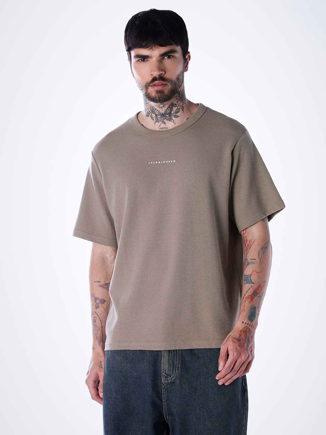 Structured Crew Neck Oversized T-shirt - Brown