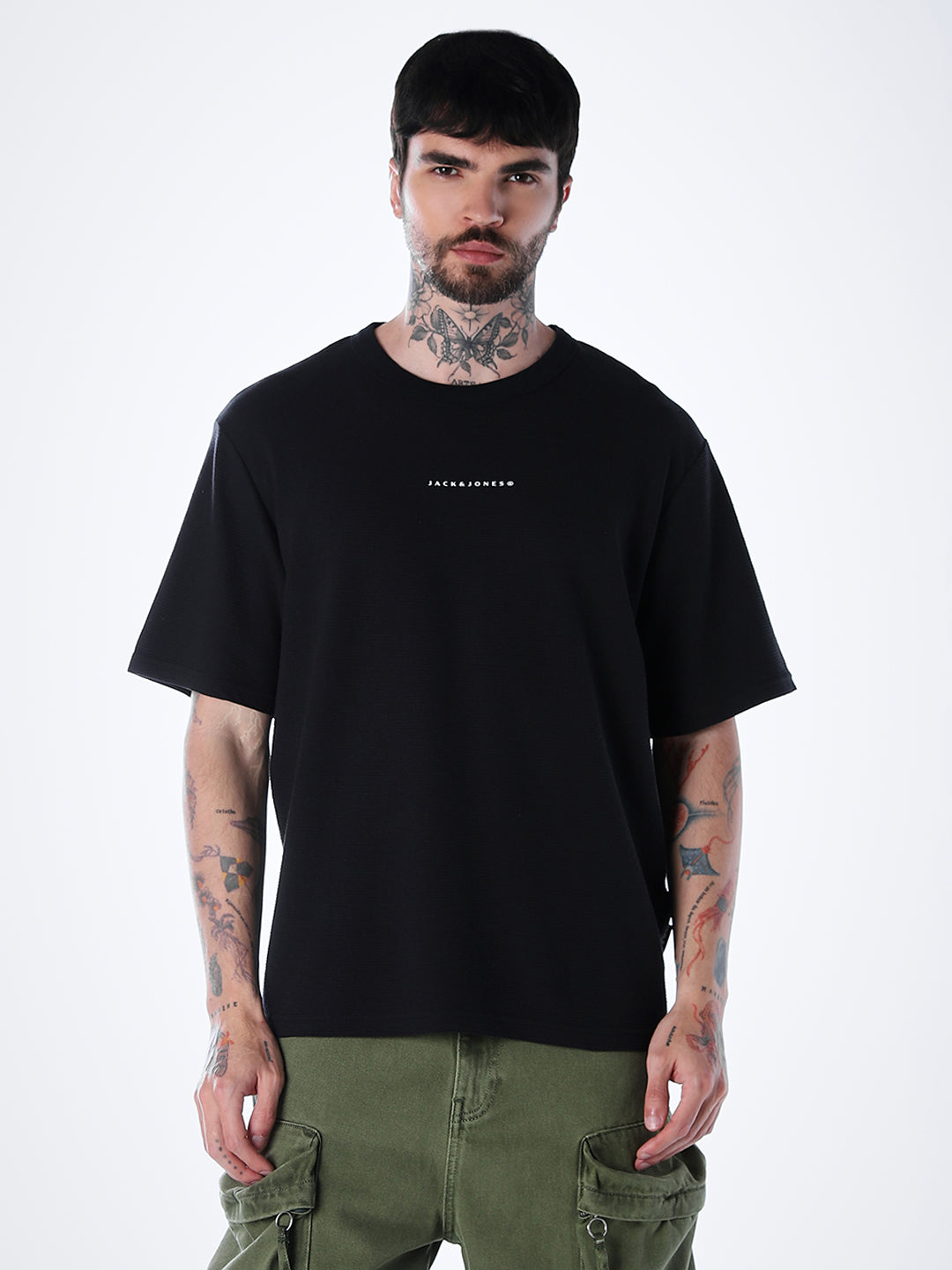 Structured Crew Neck Oversized T-shirt - Black