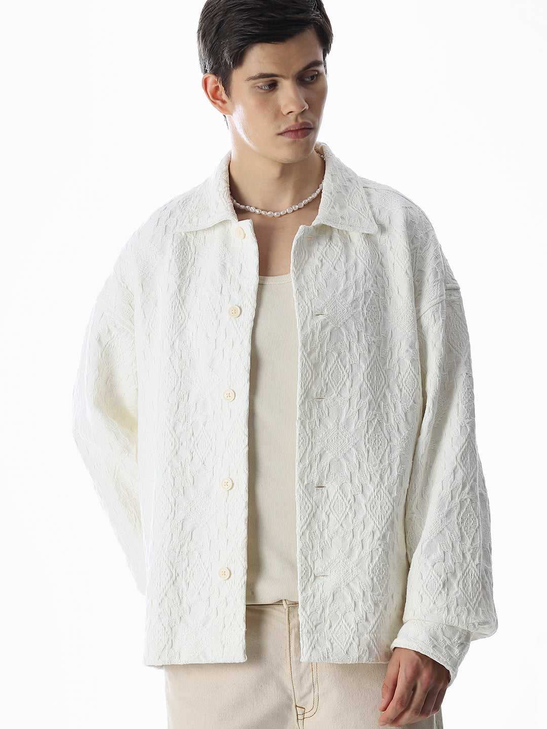 White Jacquard Overshirt - S