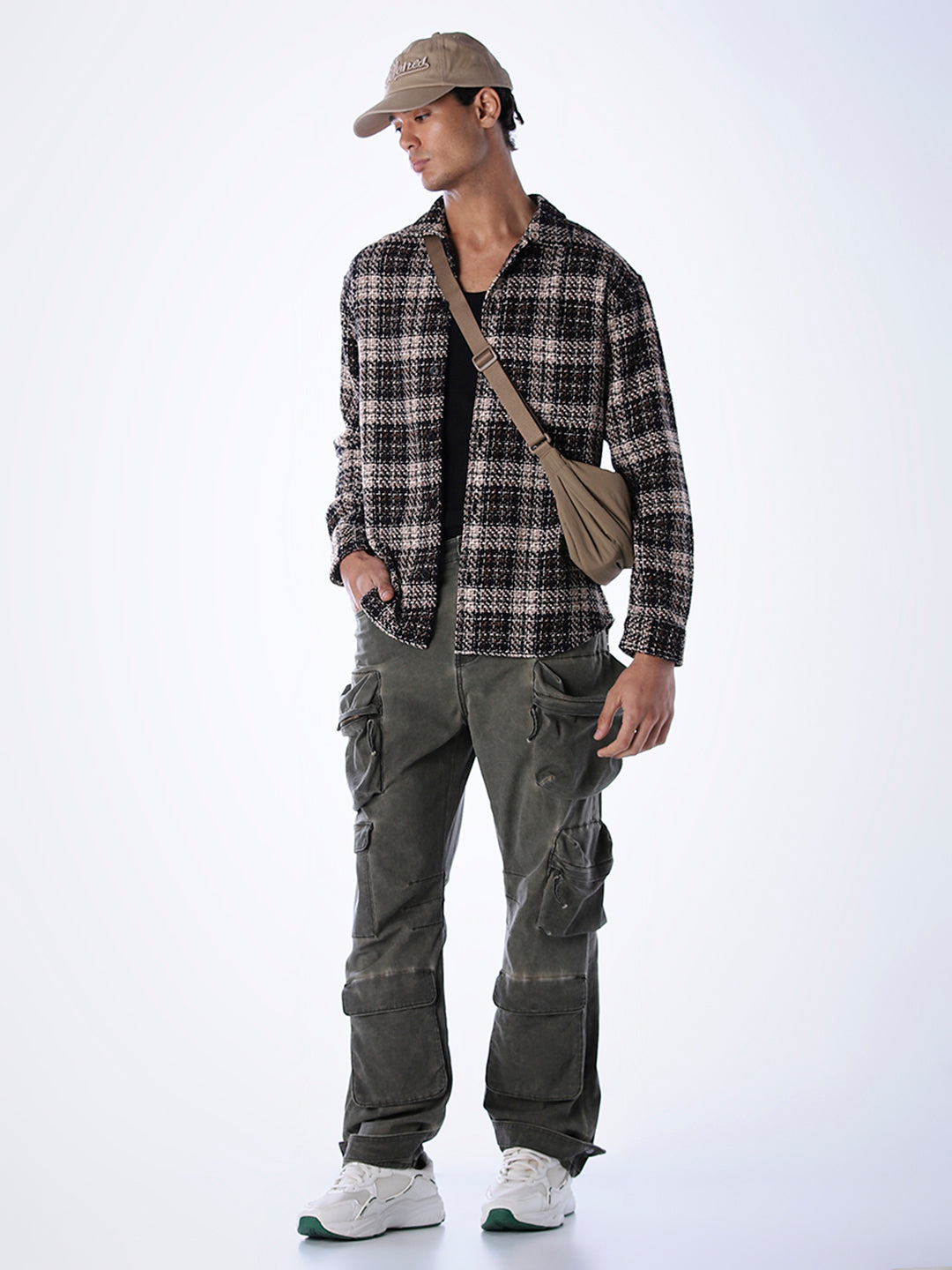 Thread Check Print Overshirt - Black