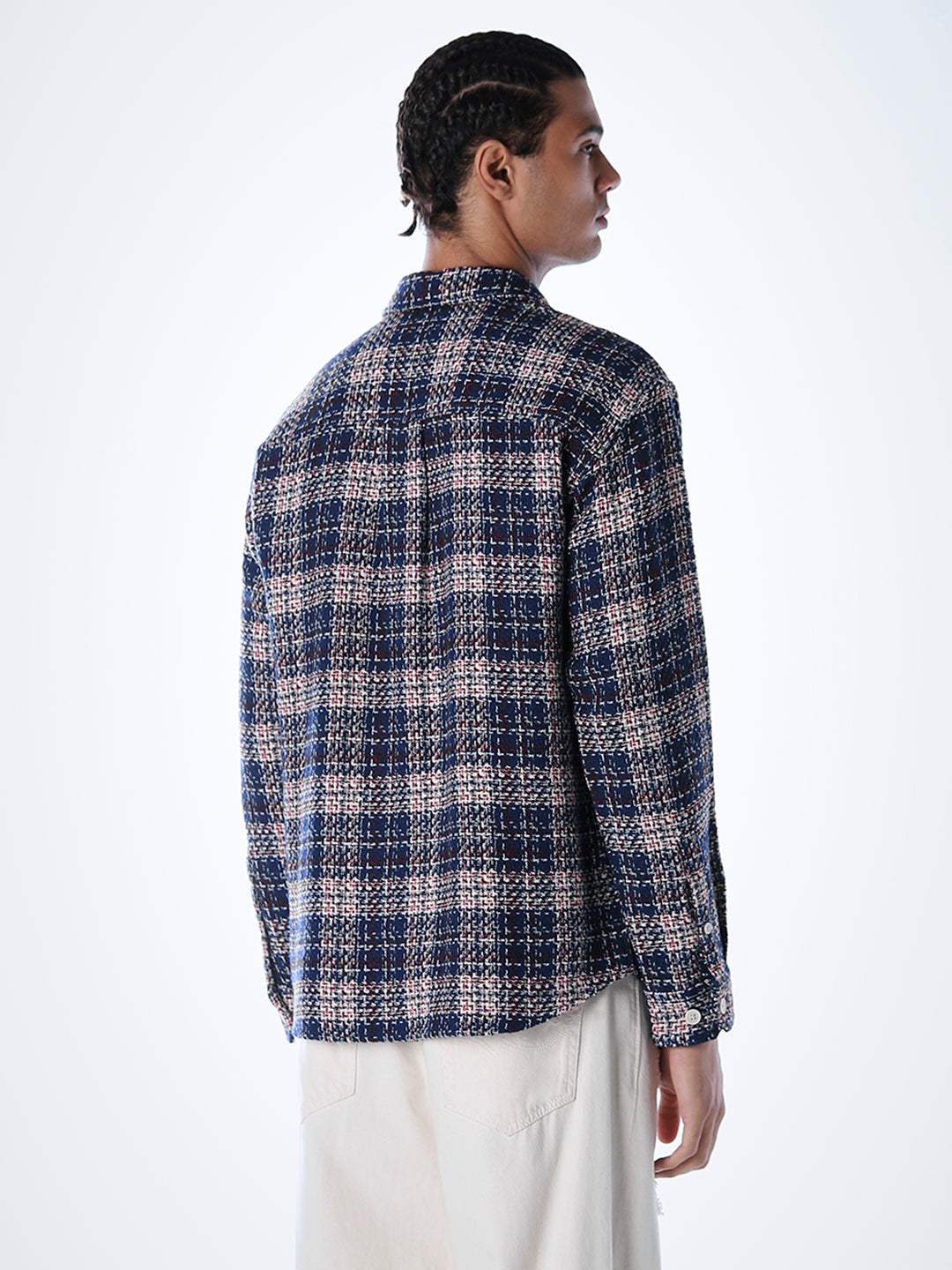 Thread Check Print Overshirt - Blue