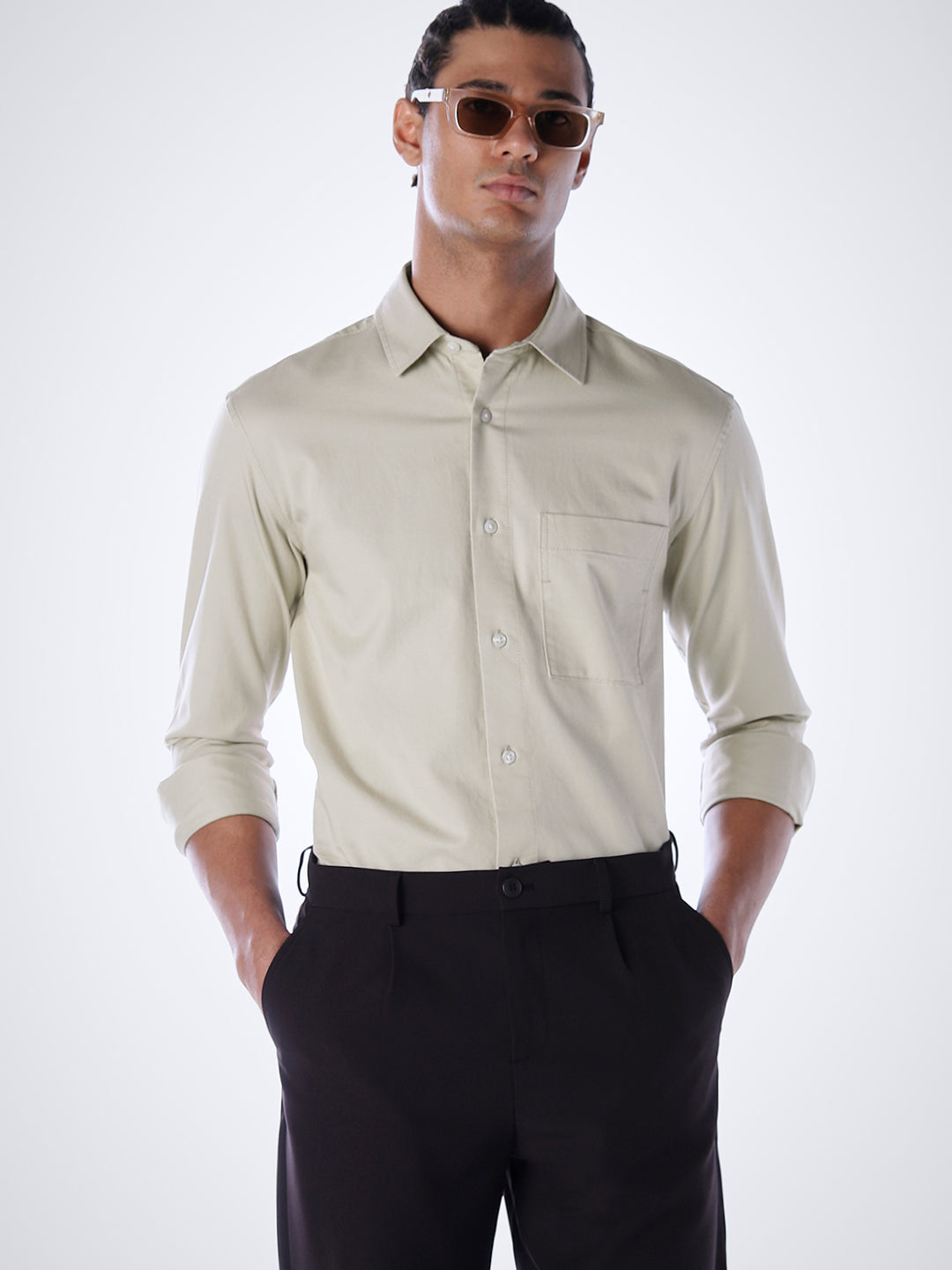 Lyocell Slim Fit Shirt - Beige
