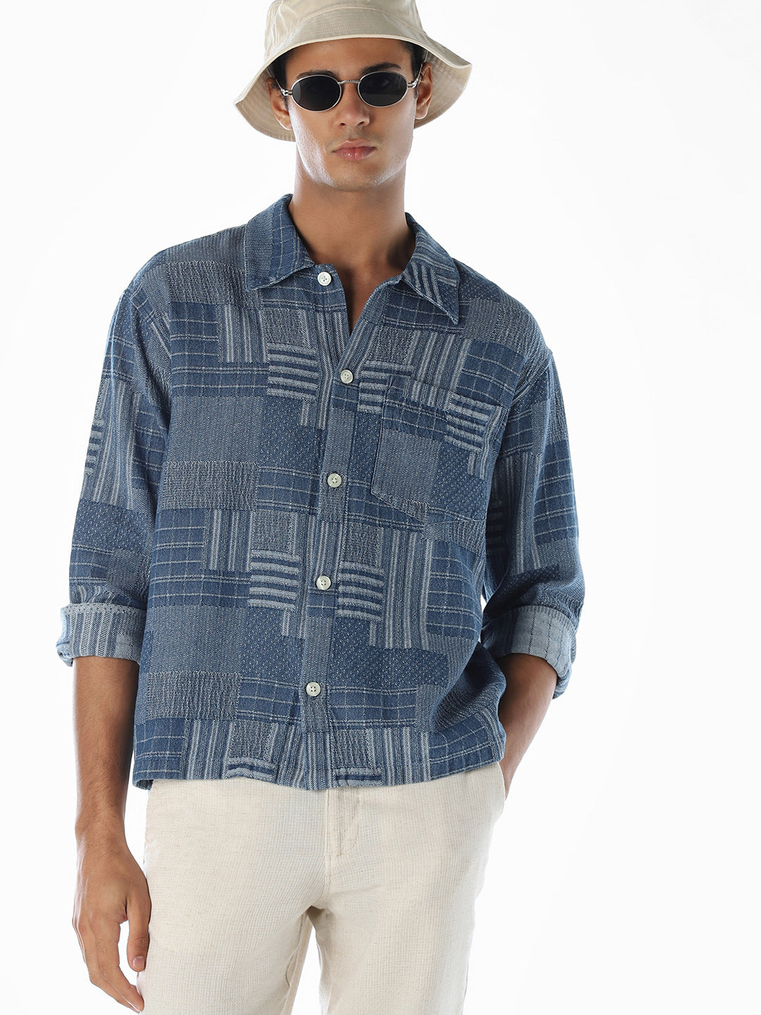 Patchwork Cotton Slim Fit Shirt - M
