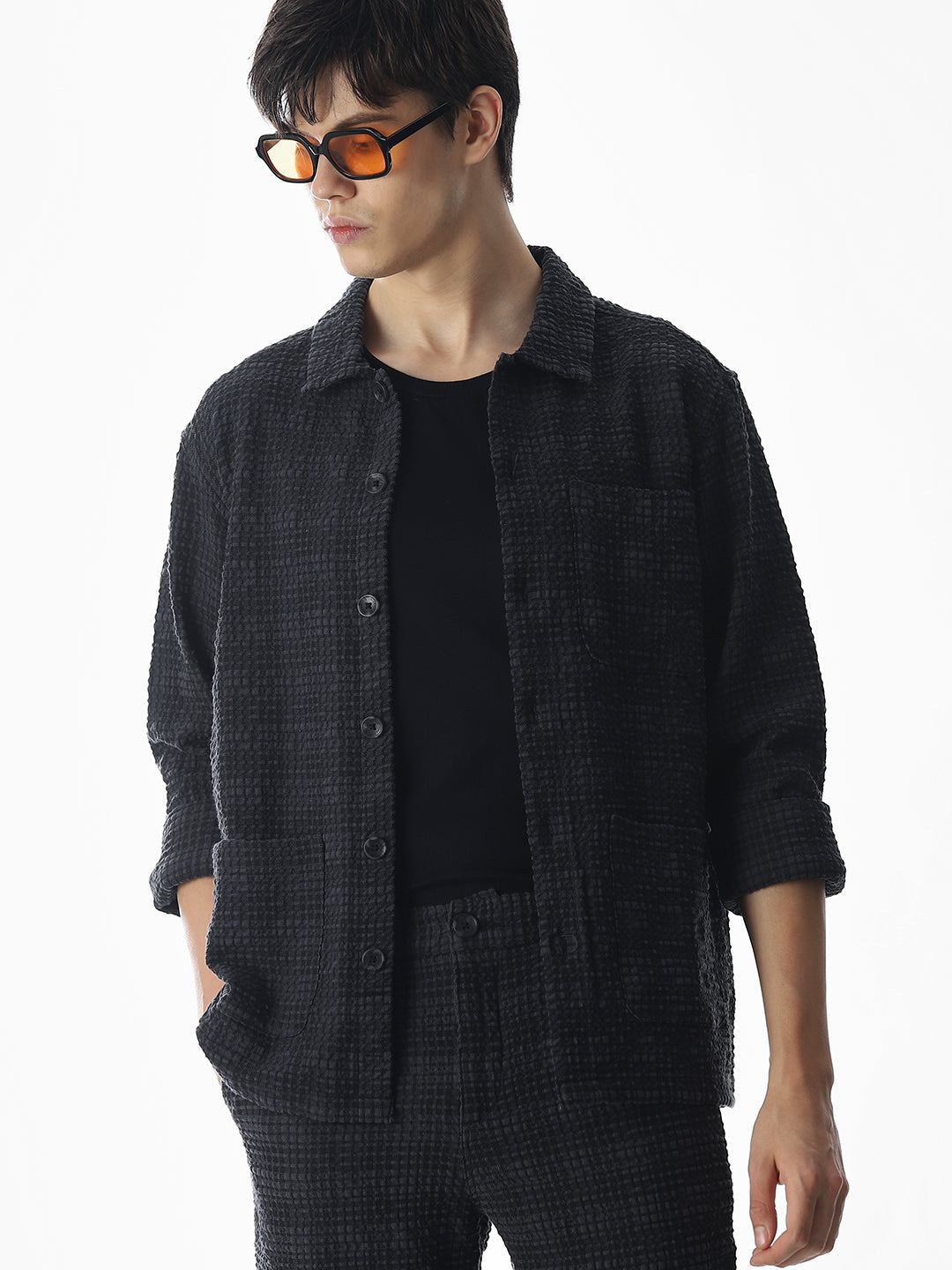 Black Front Open Overshirt - M
