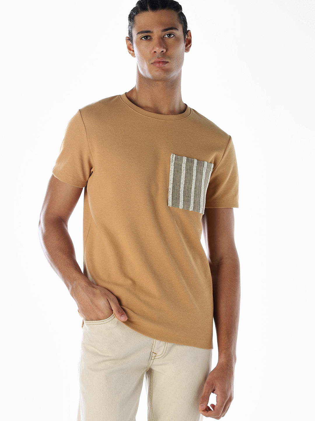 Embroidered Pocket Crew Neck T-shirt - S