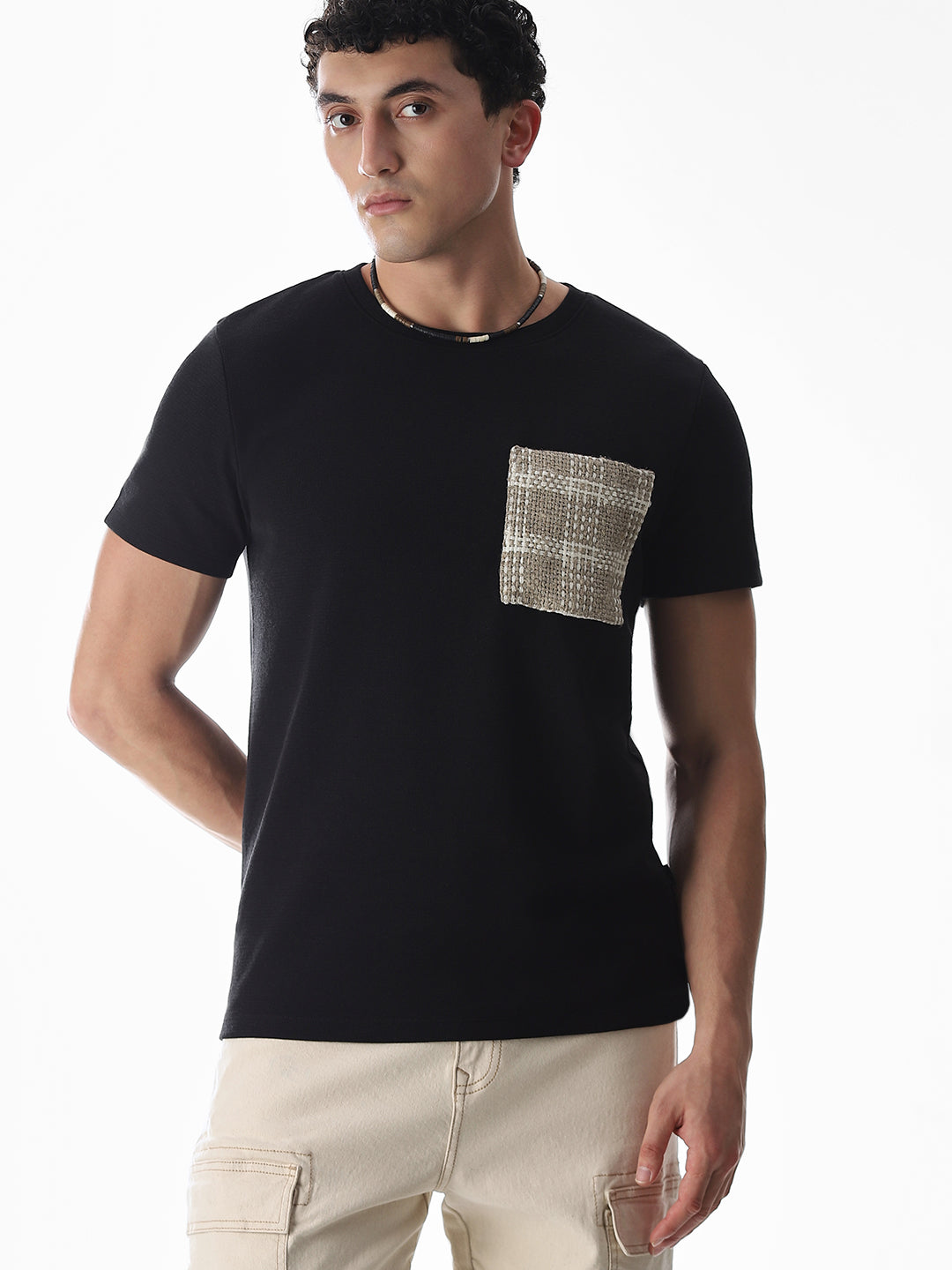 Black Embroidered Pocket T-shirt - S