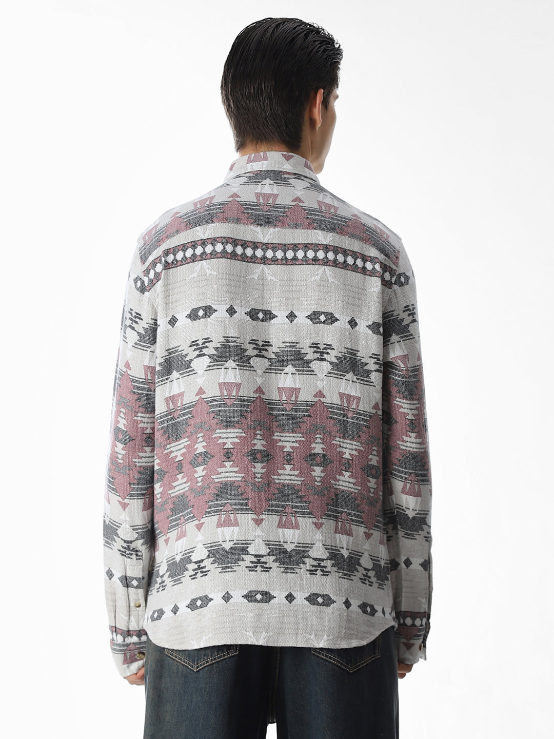 Grey Printed Jacquard Cotton Shirt