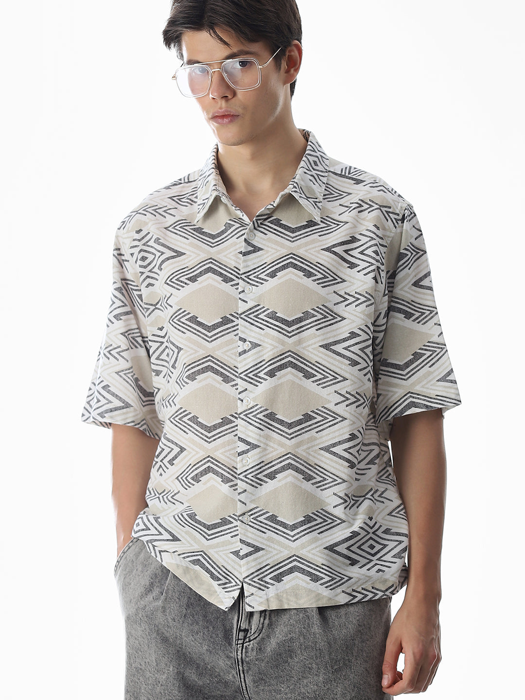 White Printed Cotton Shirt