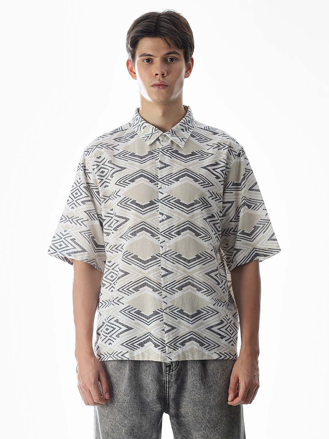 White Printed Cotton Shirt