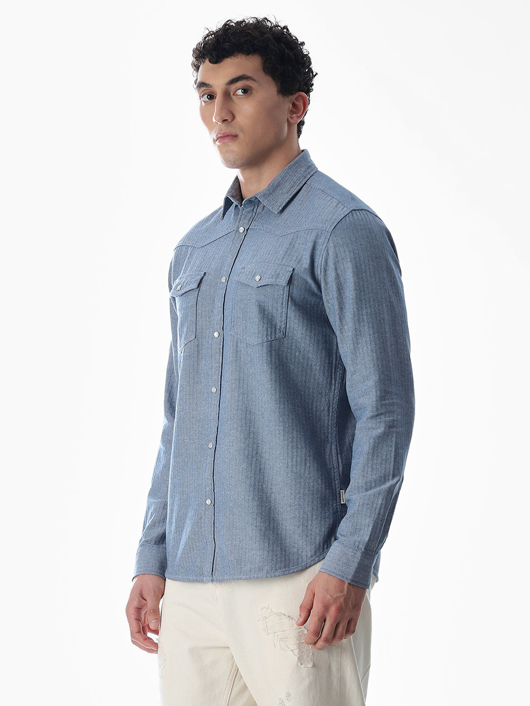 Blue Cotton Full Sleeves Shirt