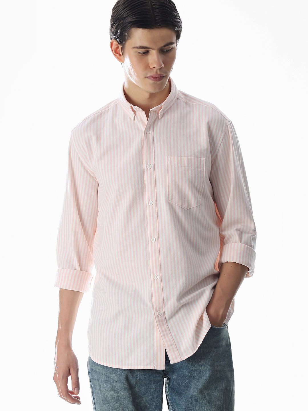 Pink Striped Cotton Shirt - XL