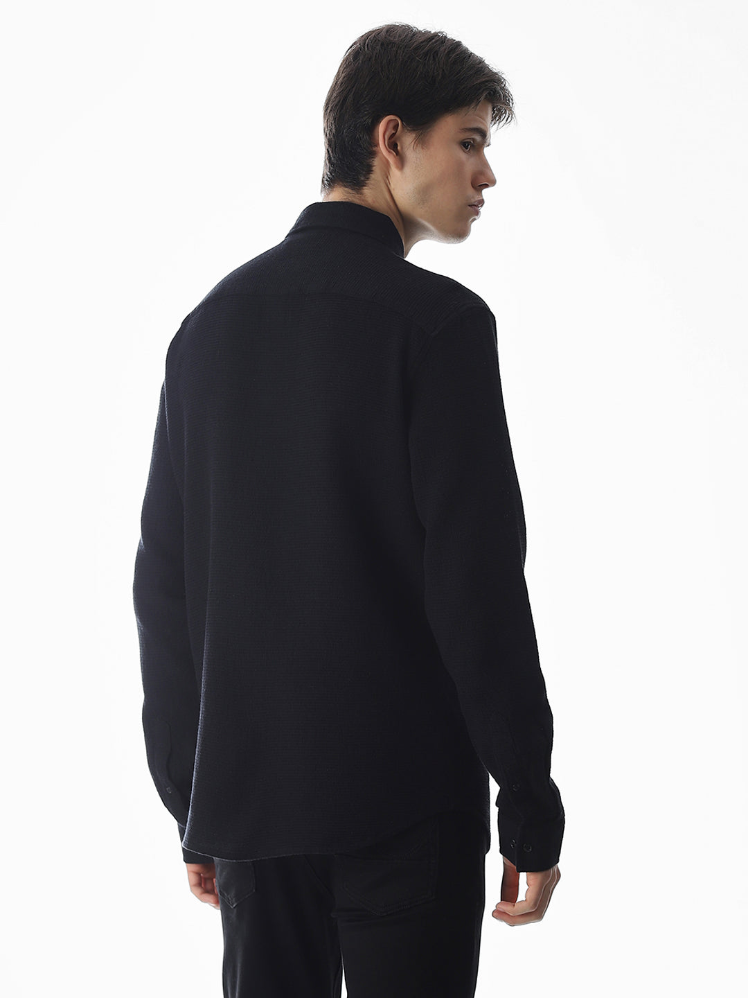 Black Cotton Full Sleeves Shirt