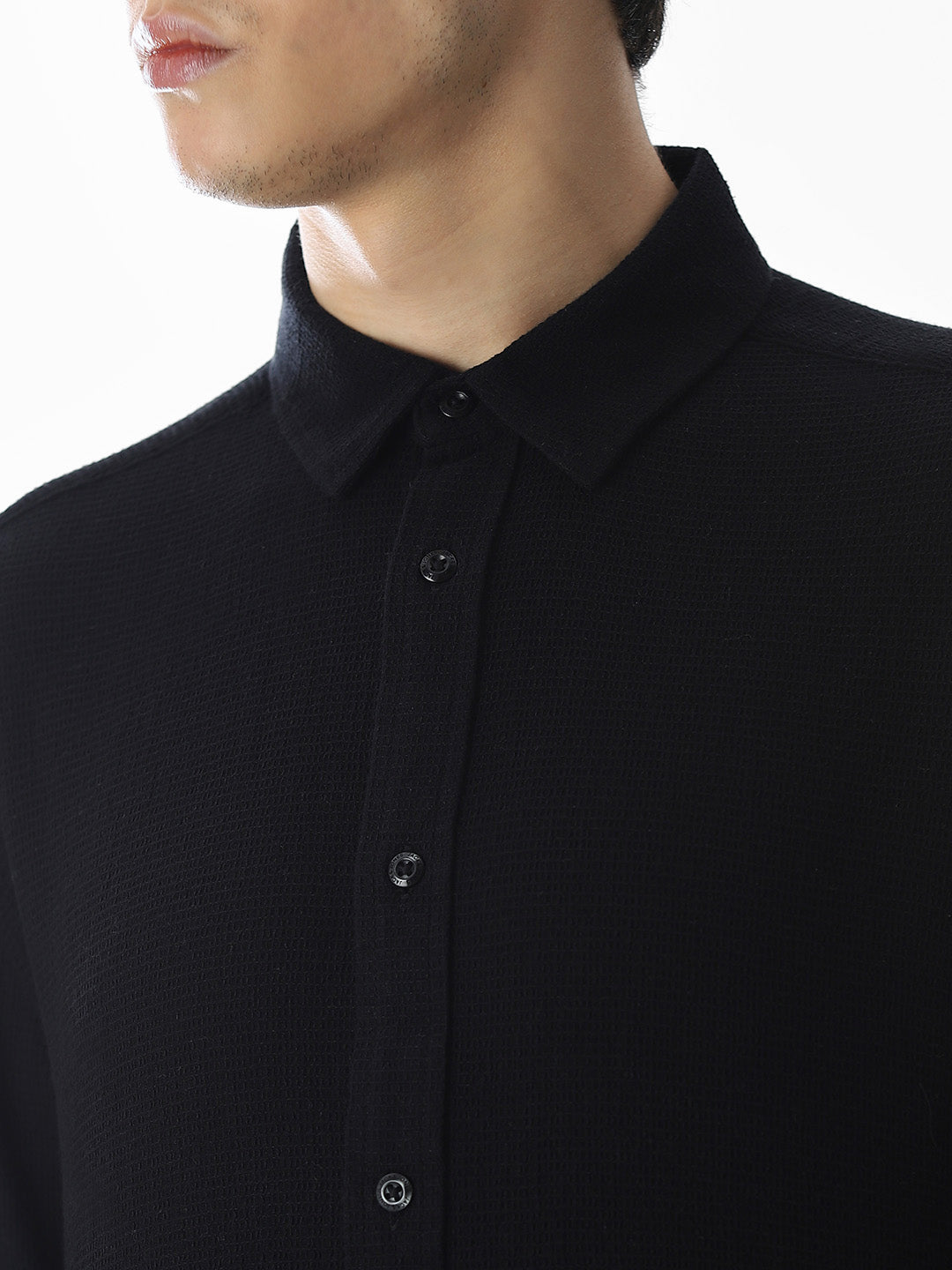 Black Cotton Full Sleeves Shirt