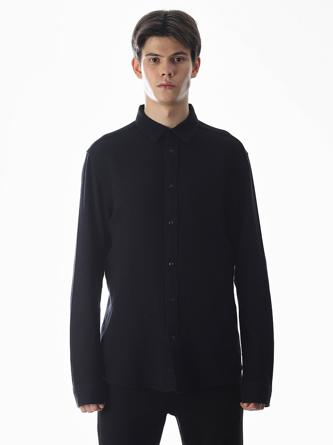 Black Cotton Full Sleeves Shirt