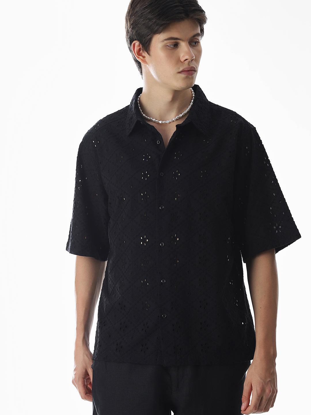 Black Embroidered Oversized Shirt - S