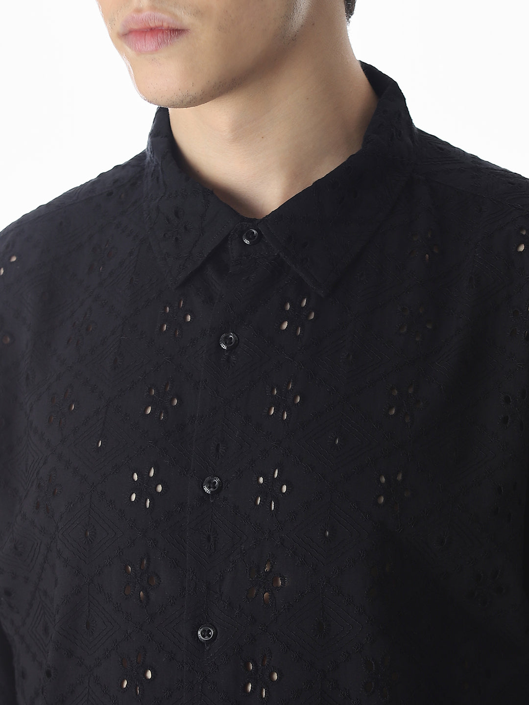 Black Embroidered Oversized Shirt