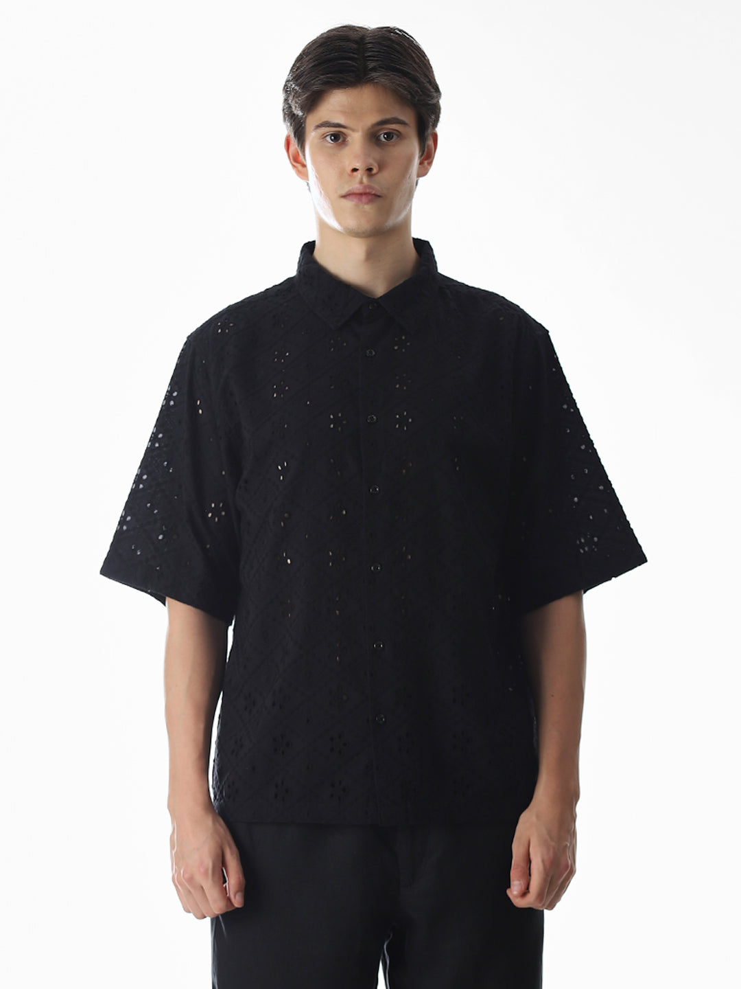 Black Embroidered Oversized Shirt